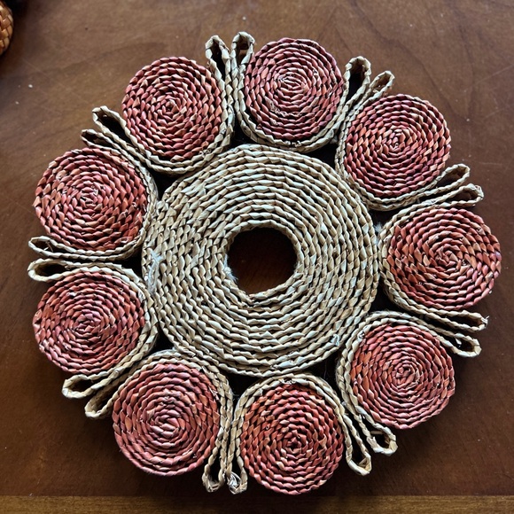 Lot of 4 Vintage Raffia Straw/Wool Wicker Rattan Trivet Hot Pads Decor Boho - Picture 4 of 10